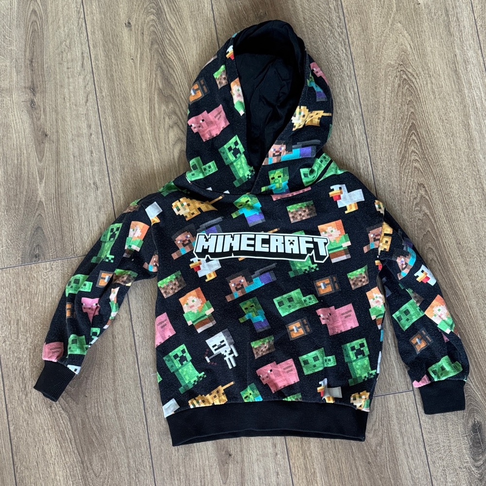 H&M Black Minecraft All-Over Character Print Hoodie